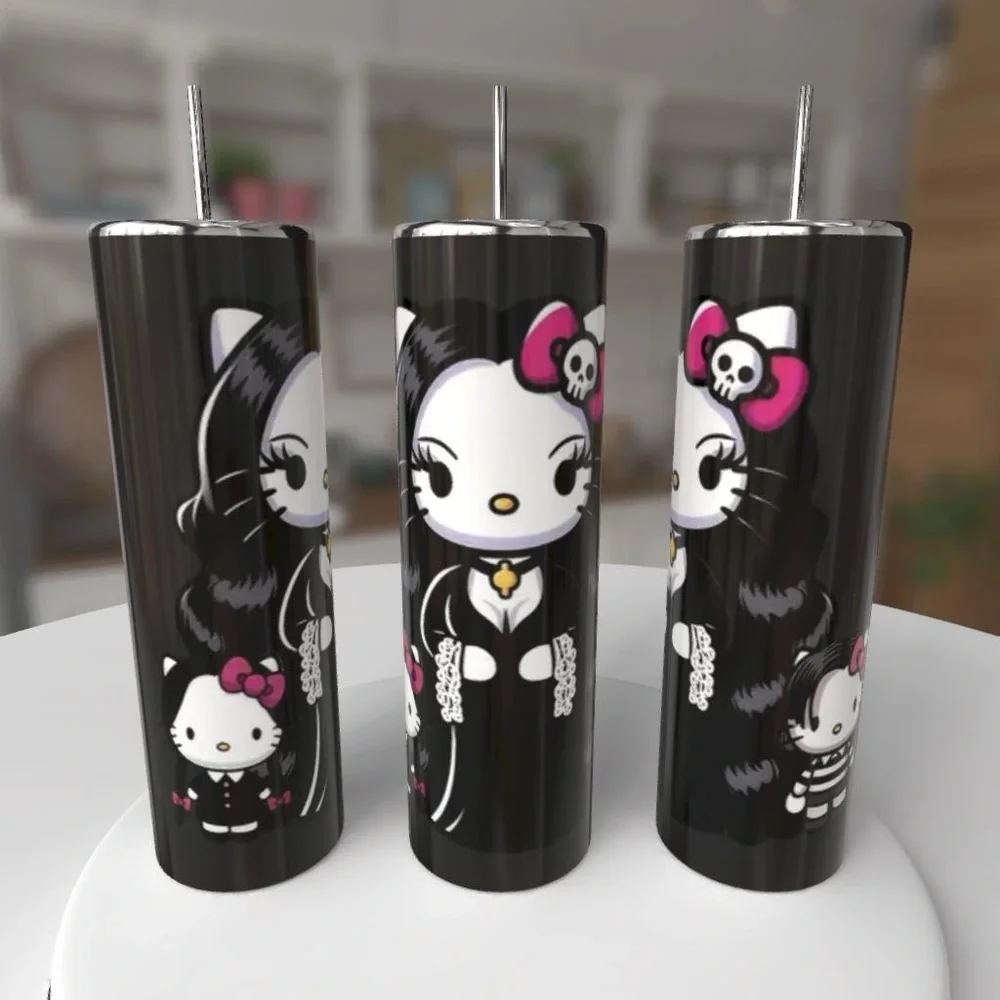 Black and Pink Addams Family Hello Kitty 20oz, Stainless SteelTumblers